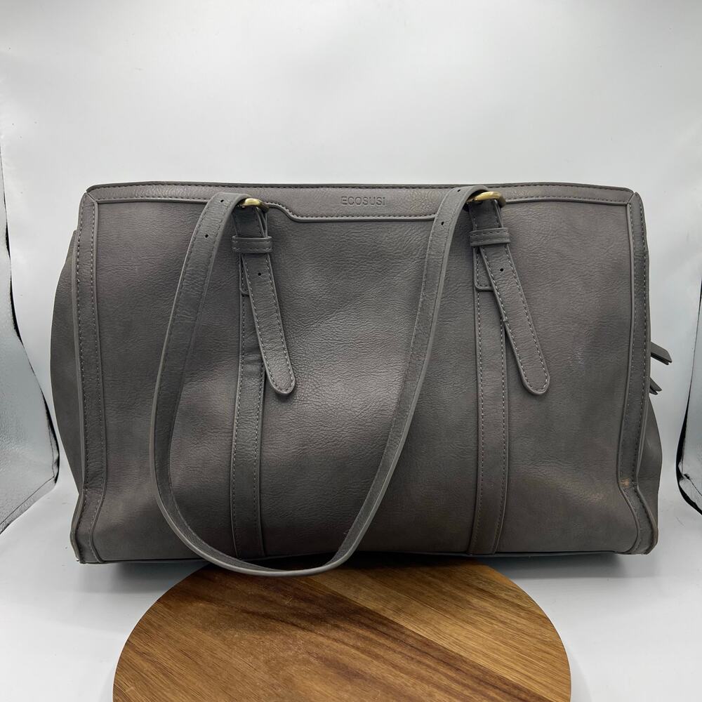 Ecosusi Gray Vegan Leather Laptop Tote Bag Purse Work